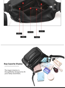 Detailed interior view of soft black leather bag showing organized compartments and large capacity
