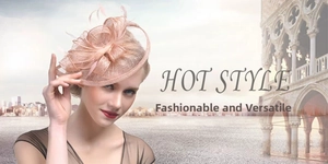 Detailed view of handmade rose gold fascinator hat with elegant feathers and mesh bow