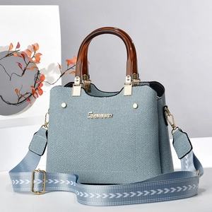 Chic macaron canvas shoulder bag with tortoiseshell handle and wide woven strap