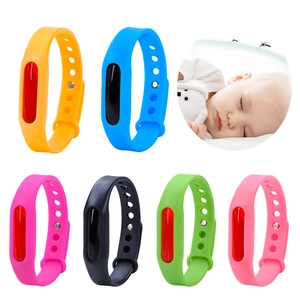 Silicone mosquito repellent bracelets for babies in six vibrant colors on white background