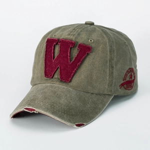 Vintage Washed Cotton Baseball Cap Distressed Frayed Letter W Patch Hip Hop Streetwear Adjustable Sun Hat For Men Women