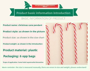 Detail view of 6-piece red and white Christmas candy cane ornaments in OPP bag packaging