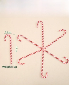 Detailed size chart for red and white striped 15cm Christmas candy cane decorations