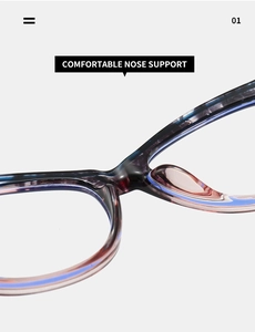 Detail of comfortable integrated nose support on gradient blue-purple optical frames