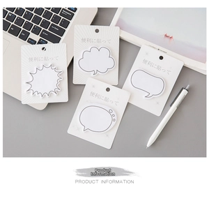 Detailed view of speech bubble sticky notes in assorted shapes on a desktop workspace