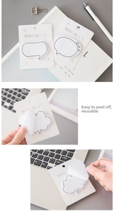 Close-up of bubble speech sticky notes being peeled for easy repositioning and use