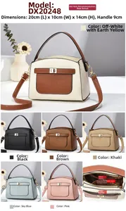 Detailed size specs for cross-body bag with 6 colors and internal structure view