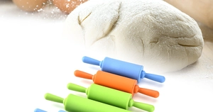 Vibrant 30.5cm non-stick silicone rolling pins in blue, orange and green colors