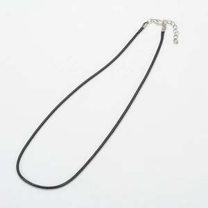 Adjustable black braided rope necklace with secure silver metal lobster clasp and chain