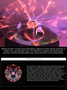 Detail of a 3-inch plasma ball lamp with red-purple lightning glow and touch induction