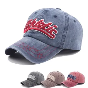 Baseball Cap Washed Cotton Retro Athletic Letter Embroidery Adjustable Sun Hat Vintage Outdoor Distressed Sport Cap
