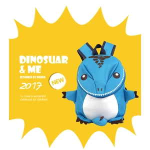 Detailed view of 3D dinosaur cartoon backpack with waterproof fabric and creative spikes