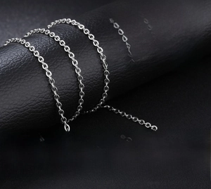 Detail of silver chain necklace showing 17.7-inch length with a 1.96-inch extender