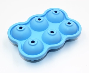 Sky blue 6-cavity spherical silicone ice cube mold for round craft cocktails