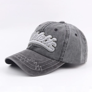 Washed dark grey baseball cap featuring Athletic embroidery and wave-stitched brim detail