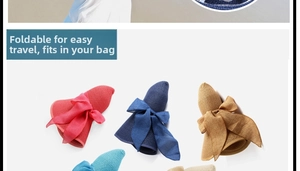 Detalle de sombreros de paja plegables en varios colores con grandes lazos de seda