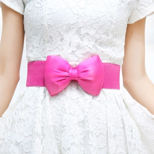 Women's rose red chiffon large bow elastic waist belt for fashion dresses