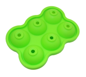 Detail of green 6-hole silicone ice ball mold with small water injection holes