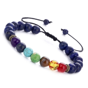 Adjustable 7 chakra stone braided bracelet with lapis lazuli and healing crystals