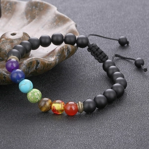 Adjustable seven chakra healing energy bracelet with 8mm natural stones on matte beads
