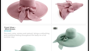 Sombrero de sol plegable de ala ancha con lazo de seda en verde menta y rosa suave