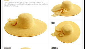 Detalle de sombrero de paja amarillo con lazo y vista de su diseño plegable