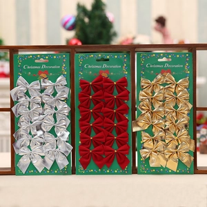 Lot de 12 nœuds décoratifs pour sapin de Noël en or argent et rouge sur présentoir