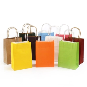 Kraft Paper Tote Bag With Handles Colorful Shopping Gift Packaging Reusable Foldable Eco Friendly Retail Boutique Bags