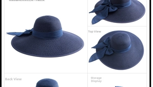 Sombrero de playa plegable de paja azul marino para mujer con ala ancha y elegante lazo