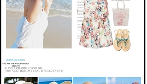 Collage de ropa de playa de verano con un sombrero de paja de ala ancha y accesorios
