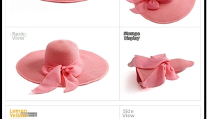Sombrero de paja plegable con ala ancha y lazo de gasa rosa para protección solar de playa