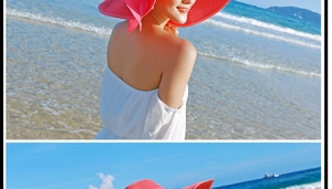 Detalle de cerca de un sombrero de paja rosa de ala ancha con un lazo decorativo