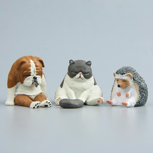 Sleeping bulldog cat and hedgehog figurines magnetic zoo animal statues for decor