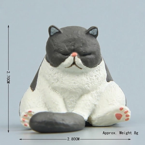 Miniature sleeping black and white resin cat figurine with dimensions 2.7cm and 8g weight