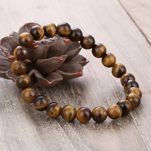 Ethnic style yellow tiger eye stone beaded bracelet with natural golden brown texture