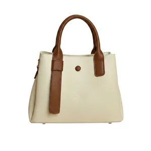 Dettaglio della trama in pelle PU e dimensioni della borsa a tracolla beige 26x10x19cm