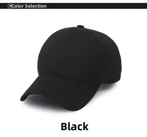 Classic black cotton baseball cap showing six-panel stitching and top button detail