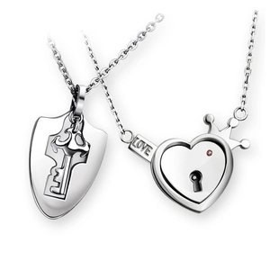 304 Stainless Steel Couple Necklace Set Heart Lock And Key Pendant Rhinestone Inlaid Fashion Jewelry For Lovers Valentine Gift