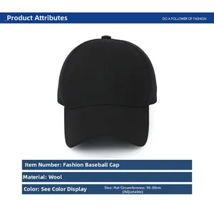 Detail showing solid black baseball cap with adjustable 56-60cm size and cotton texture