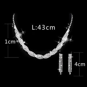 Sparkling silver crystal jewelry set with braided rhinestone necklace and stud earrings