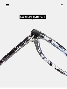 Macro detail of the durable metal hinge and TR90 frame on these cat-eye glasses