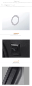 Detail view of LED makeup mirror featuring touch sensor dimming switch and power button
