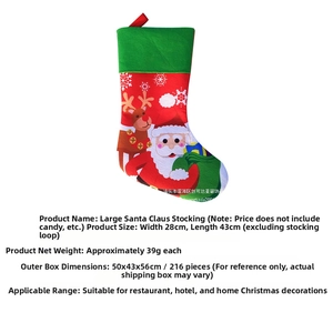 Detailed view of large felt Christmas stocking 28x43cm with Santa Claus and reindeer patterns