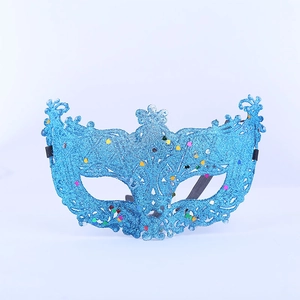 Blue Venetian masquerade mask with glitter finish and sequins for carnival party