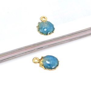 Blaue Muschel-Anhänger mit Goldlegierung und Glitzer für die DIY-Schmuckherstellung