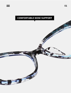 Detail of integrated nose support on TR90 cat eye glasses frames for enhanced comfort