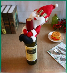 Detailed Santa Claus plush wine bottle cover for Christmas holiday table decorations