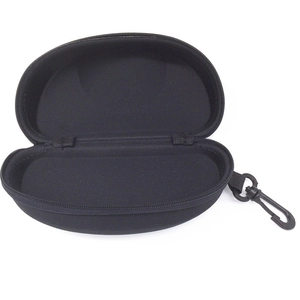 Durable black EVA sunglasses case with zipper closure and rotating hook for storage