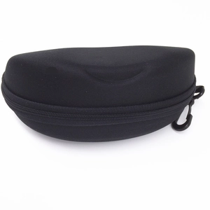 Classic black EVA sunglasses case with rainbow zipper and portable carabiner hook