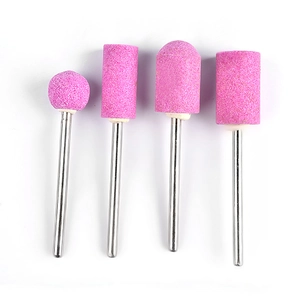Pink quartz nail drill bit set with assorted shapes for professional polishing